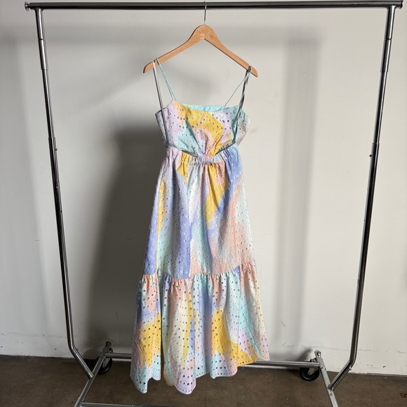 $595 NWT ML Monique Lhuillier Poplin Eyelet Cut Out Midi Dress Sz 4 - Picture 9 of 13